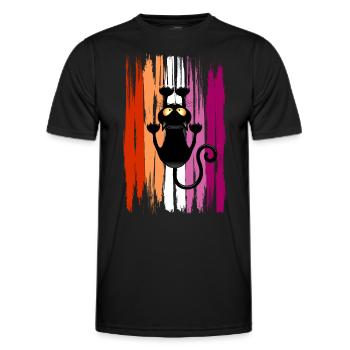 Lustige kletternde Katze mit lesbischen Farben - Männer Funktions-T-Shirt - Schwarz - Vorne - AI Model Male 178 dark (178cm)