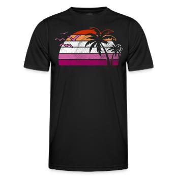 Retro Sunset Palm Trees Lesbian Pride Art - Men's Functional T-Shirt - black - Front - AI Model Male 178 dark (178cm)