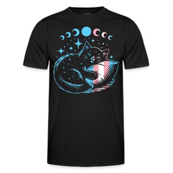 Schlafende Transgender Katze mit Mond und Sternen - Männer Funktions-T-Shirt - Schwarz - Vorne - AI Model Male 178 dark (178cm)