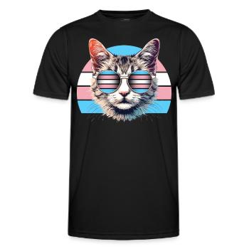 Coole Transgender Katze mit Sonnenbrille Retro - Männer Funktions-T-Shirt - Schwarz - Vorne - AI Model Male 178 dark (178cm)