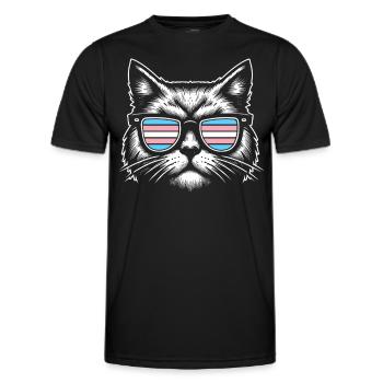 Coole Transgender Katze mit Bunter Sonnenbrille - Männer Funktions-T-Shirt - Schwarz - Vorne - AI Model Male 178 dark (178cm)