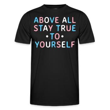 Colorful trans message in transgender flag colors - Men's Functional T-Shirt - black - Front - AI Model Male 178 dark (178cm)