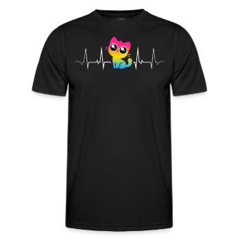 Pansexual cat with googly eyes in heartbeat line - Men's Functional T-Shirt - black - Front - AI Model Male 178 dark (178cm)