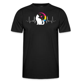 Mystic Pan Cat with Moon and Heartbeat Line - Men's Functional T-Shirt - black - Front - AI Model Male 178 dark (178cm)