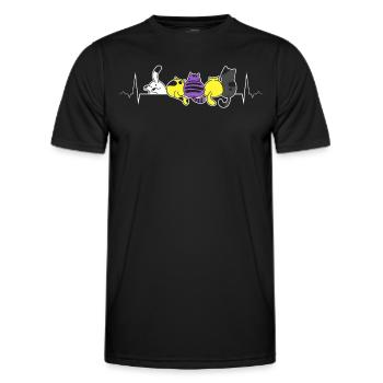 Nonbinary Pride Katzen Herzschlag Lustig LGBTQ+ - Männer Funktions-T-Shirt - Schwarz - Vorne - AI Model Male 178 dark (178cm)