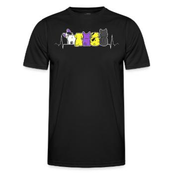 Nonbinary Pride Süße Katze Herzschlag LGBTQ+ - Männer Funktions-T-Shirt - Schwarz - Vorne - AI Model Male 178 dark (178cm)