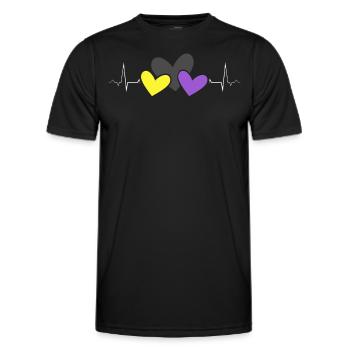 Nonbinary Pride Colorful Hearts Heartbeat LGBTQ+ - Men's Functional T-Shirt - black - Front - AI Model Male 178 dark (178cm)