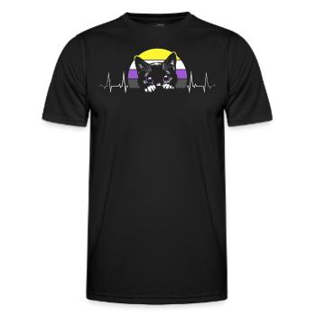 Nonbinary Pride Katze Herzschlag Mit Flagge - Männer Funktions-T-Shirt - Schwarz - Vorne - AI Model Male 178 dark (178cm)