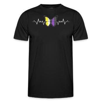 Nonbinary Pride Butterfly With Heartbeat Enby - Men's Functional T-Shirt - black - Front - AI Model Male 178 dark (178cm)