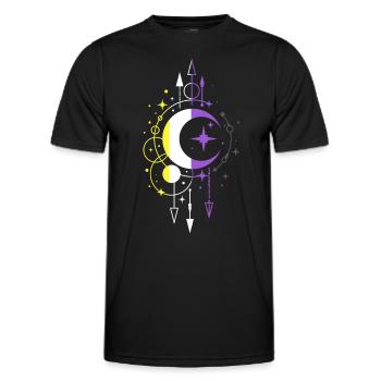 Nonbinary Pride Flagge mit mystischem Mond Symbol - Männer Funktions-T-Shirt - Schwarz - Vorne - AI Model Male 178 dark (178cm)