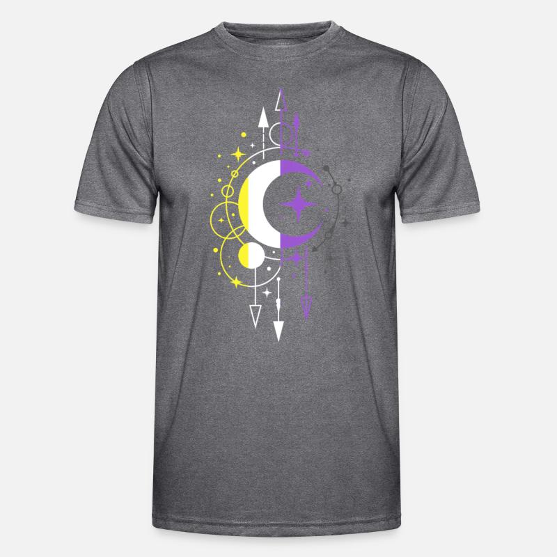 Nonbinary Pride Flagge mit mystischem Mond Symbol Männer Funktions-T-Shirt