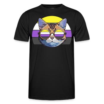 Nonbinary Pride Cool Cat with Sunglasses Retro - Men's Functional T-Shirt - black - Front - AI Model Male 178 dark (178cm)