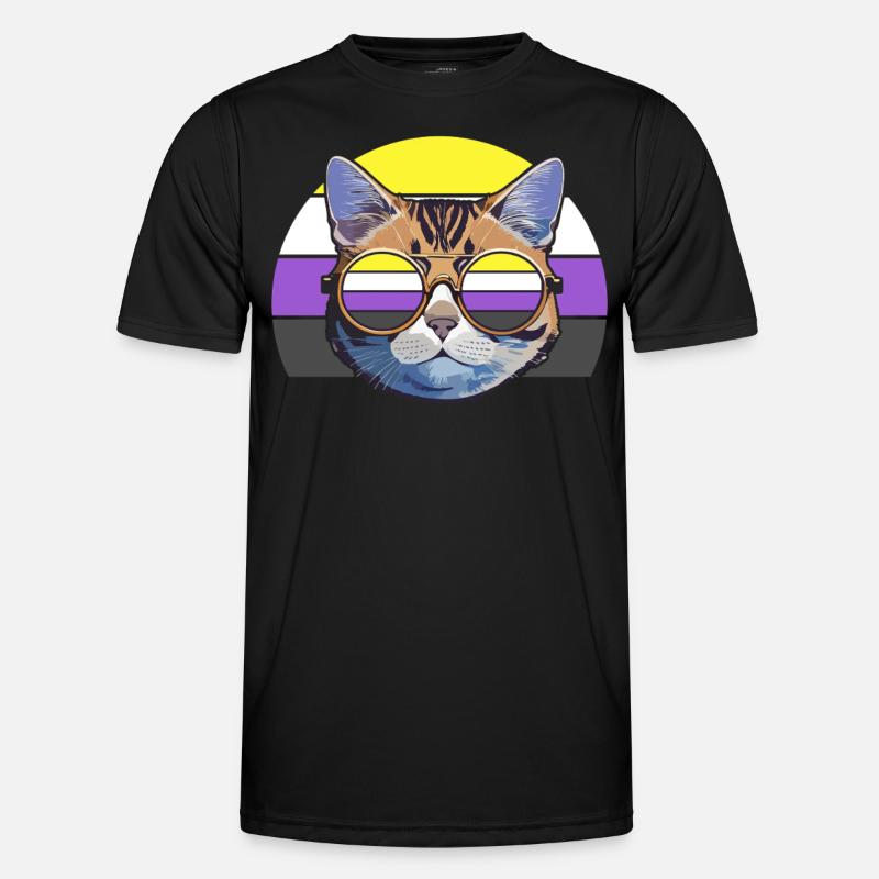 Nonbinary Pride Coole Katze mit Sonnenbrille Retro Männer Funktions-T-Shirt