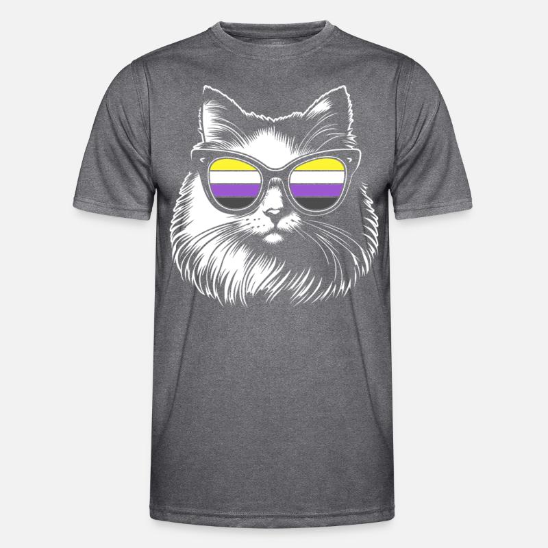 Flauschige Katze mit Nonbinary Pride Brille Enby Männer Funktions-T-Shirt