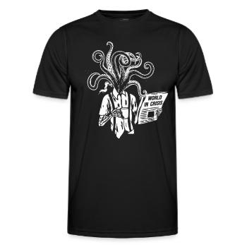 Coffee-drinking skeleton with tentacles, newspaper - Men's Functional T-Shirt - black - Front - AI Model Male 178 dark (178cm)