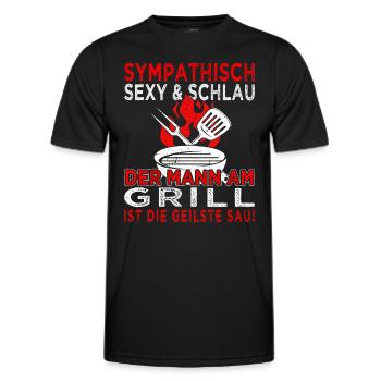 Der Mann am Grill - Fleisch - Grillen - Steak - Männer Funktions-T-Shirt - Schwarz - Vorne - AI Model Male 178 dark (178cm)