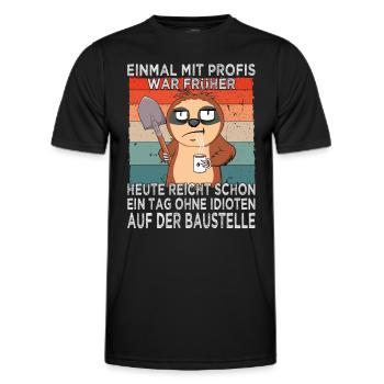 Une fois avec des professionnels utilisés pour être - chantier de construction - construction de maison - T-shirt sport Homme - noir - Devant - AI Model Male 178 dark (178cm)