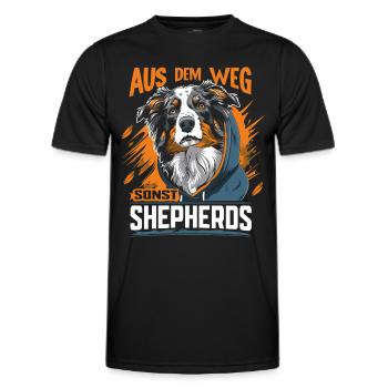 Aus dem Weg sonst Shepherds | Australian Shepherd - Männer Funktions-T-Shirt - Schwarz - Vorne - AI Model Male 178 dark (178cm)