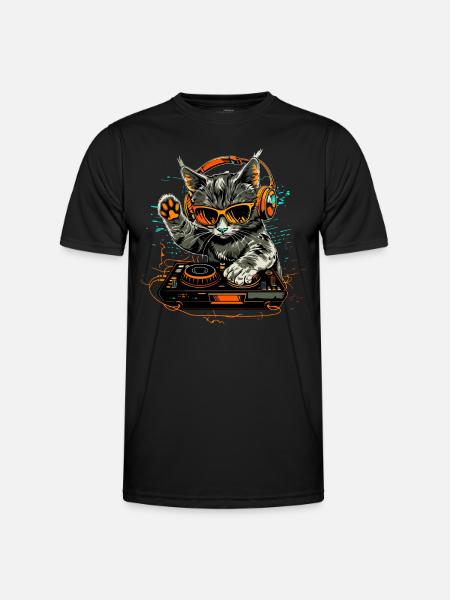 DJ Cat with Headphones and Sunglasses | DJ Cat - Men's Functional T-Shirt - black