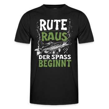 Rute Raus und der Spass beginnt - Fischer Anglner - Männer Funktions-T-Shirt - Schwarz - Vorne - AI Model Male 178 dark (178cm)