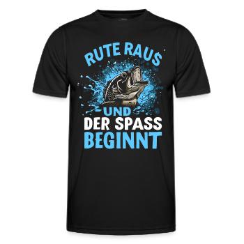 Rute Raus und der Spass beginnt - Fischer Anglner - Männer Funktions-T-Shirt - Schwarz - Vorne - AI Model Male 178 dark (178cm)