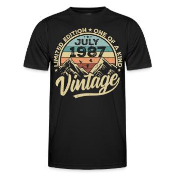 Born in July 1987 Born in July 1987 Born in July 1987 - Men's Functional T-Shirt - black - Front - AI Model Male 178 dark (178cm)