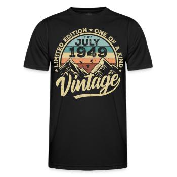 Born in July 1949 Born in July 1949 Born in July 1949 - Men's Functional T-Shirt - black - Front - AI Model Male 178 dark (178cm)