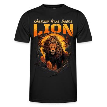 lion, lion head, strong, wild, pride, brave, royal, - Men's Functional T-Shirt - black - Front - AI Model Male 178 dark (178cm)