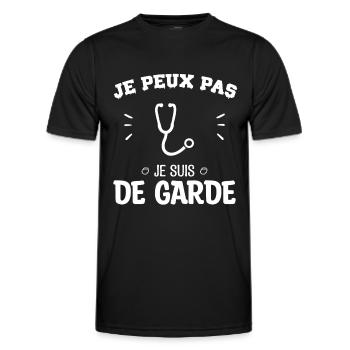 Je peux pas je suis de garde - T-shirt sport Homme - noir - Devant - AI Model Male 178 dark (178cm)