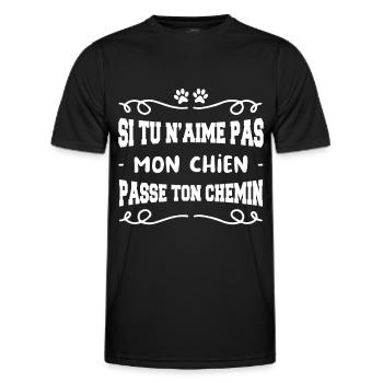 si tu n'aimes mon chien passe ton chemin - T-shirt sport Homme - noir - Devant - AI Model Male 178 dark (178cm)