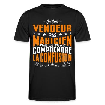 Je Suis vendeur Pas Magicien - T-shirt sport Homme - noir - Devant - AI Model Male 178 dark (178cm)