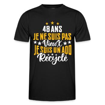 48 ans | Cadeau d'anniversaire | fête des pères - T-shirt sport Homme - noir - Devant - AI Model Male 178 dark (178cm)