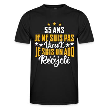 55 ans | Cadeau d'anniversaire | fête des pères - T-shirt sport Homme - noir - Devant - AI Model Male 178 dark (178cm)