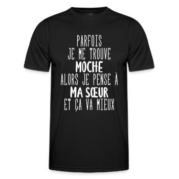 parfois je me trouve moche - T-shirt sport Homme - noir - Devant - AI Model Male 178 dark (178cm)