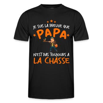 Preuve que papa n'est pas toujours à la chasse - T-shirt sport Homme - noir - Devant - AI Model Male 178 dark (178cm)