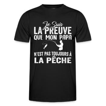 Preuve que mon papa pas toujours à la pêche - T-shirt sport Homme - noir - Devant - AI Model Male 178 dark (178cm)