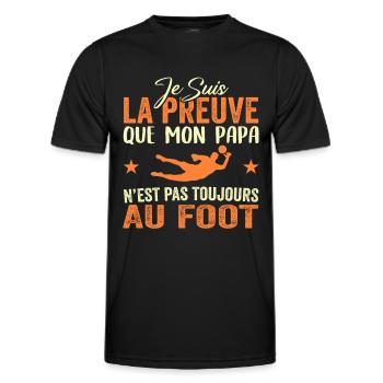 Preuve que papa n'est pas toujours au Foot - T-shirt sport Homme - noir - Devant - AI Model Male 178 dark (178cm)