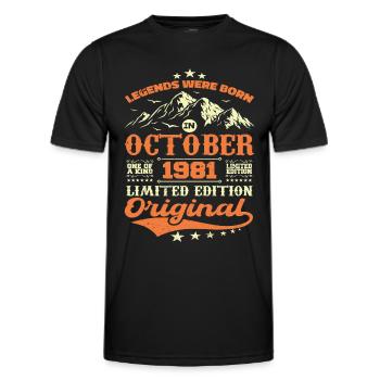 Original Oktober 1981 Jahrgang Jubiläum 1981 - Männer Funktions-T-Shirt - Schwarz - Vorne - AI Model Male 178 dark (178cm)