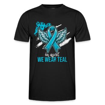 En avril, nous portons du bleu sarcelle - T-shirt sport Homme - noir - Devant - AI Model Male 178 dark (178cm)
