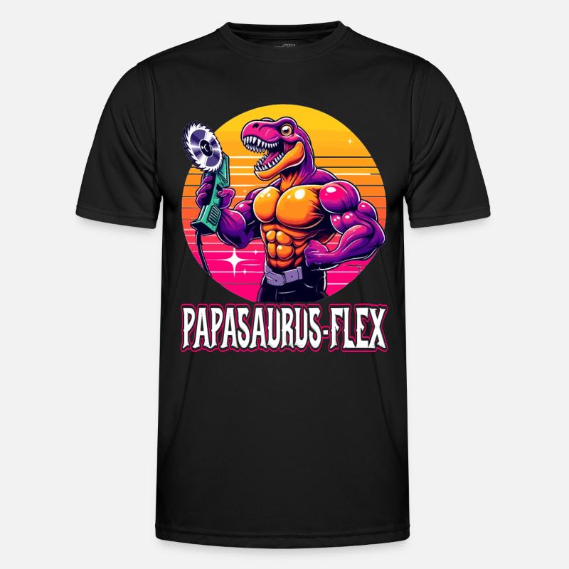 Papasaurus_flex Dino with Angle Grinder - Men's Functional T-Shirt - black