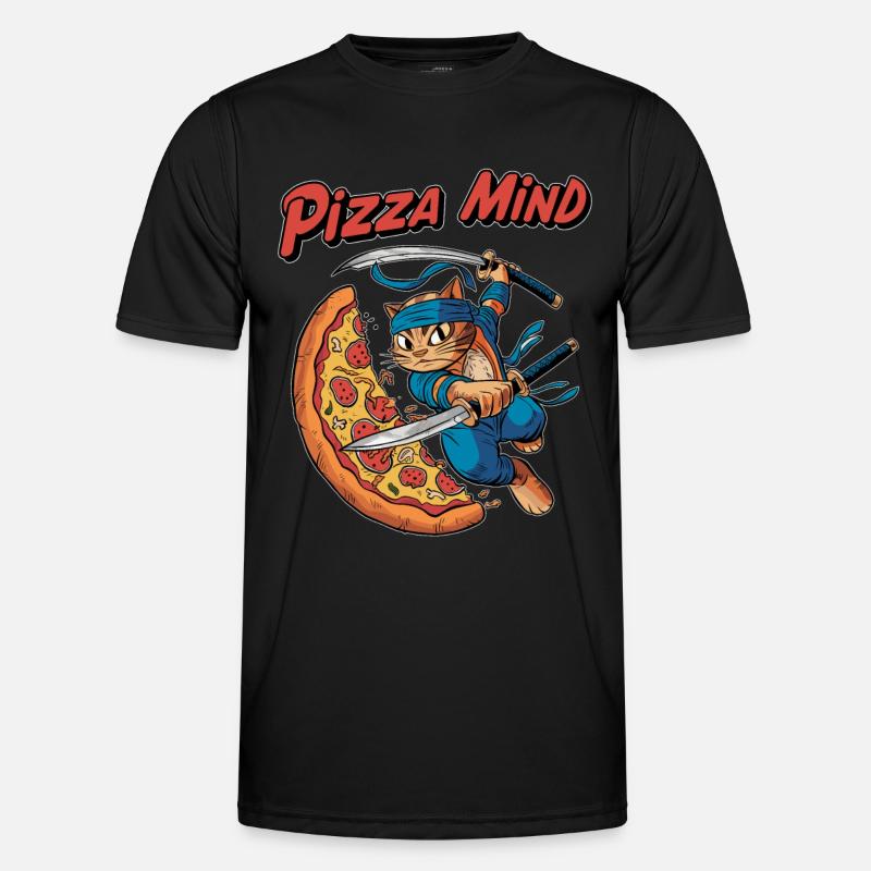 Pizza Mind Ninja Katze Design Männer Funktions-T-Shirt