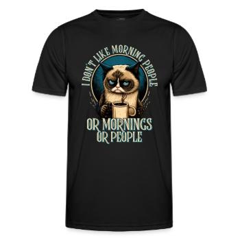 i dont like morning people Katze Kaffee Cat - Männer Funktions-T-Shirt - Schwarz - Vorne - AI Model Male 178 dark (178cm)