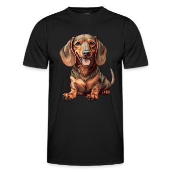 Dachshund Teckel Dog Breed Illustration Puppy Picture - Men's Functional T-Shirt - black - Front - AI Model Male 178 dark (178cm)