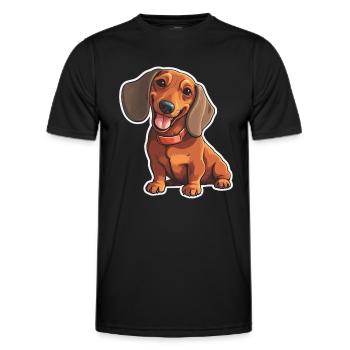 Dachshund Teckel Dog Breed Illustration Puppy Picture - Men's Functional T-Shirt - black - Front - AI Model Male 178 dark (178cm)