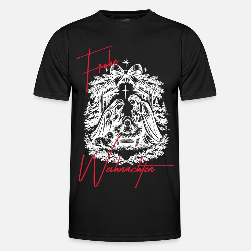 Weihnachtskrippe Schwarz Weiß - Männer Funktions-T-Shirt - Schwarz