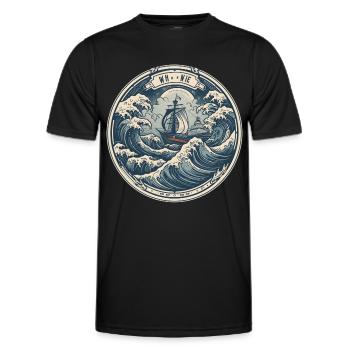 Segelboot Wellen - Männer Funktions-T-Shirt - Schwarz - Vorne - AI Model Male 178 dark (178cm)