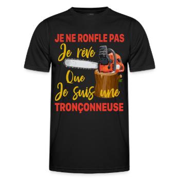 Bûcheron je ne ronfle pas je rêve Tronçonneuse - T-shirt sport Homme - noir - Devant - AI Model Male 178 dark (178cm)