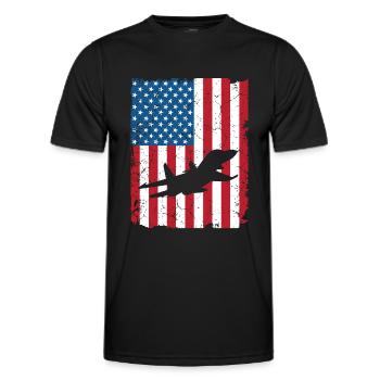 Drapeau américain USA Airplane Jet Fighter 4 juillet - T-shirt sport Homme - noir - Devant - AI Model Male 178 dark (178cm)