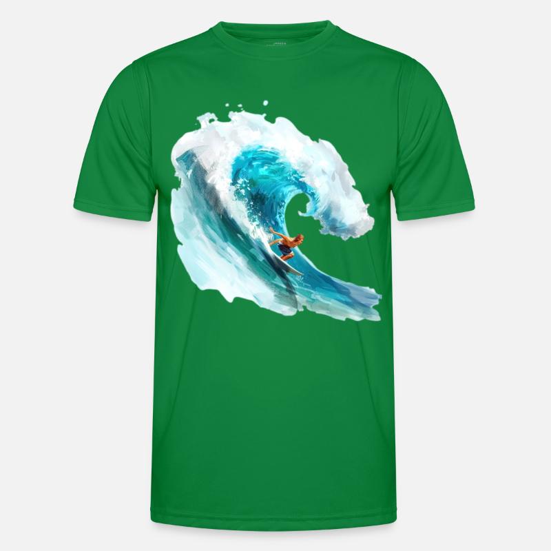 Surfer beim Reiten einer großen Welle in einer 2D- Männer Funktions-T-Shirt