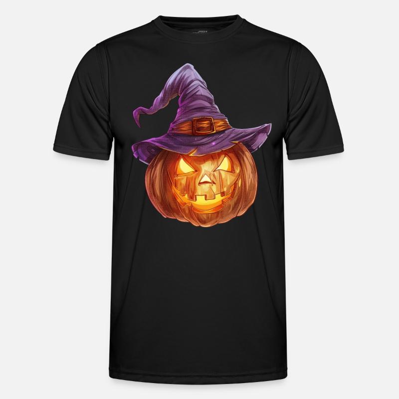 Eerie jack-o'-lantern with witch hat - Men's Functional T-Shirt - black